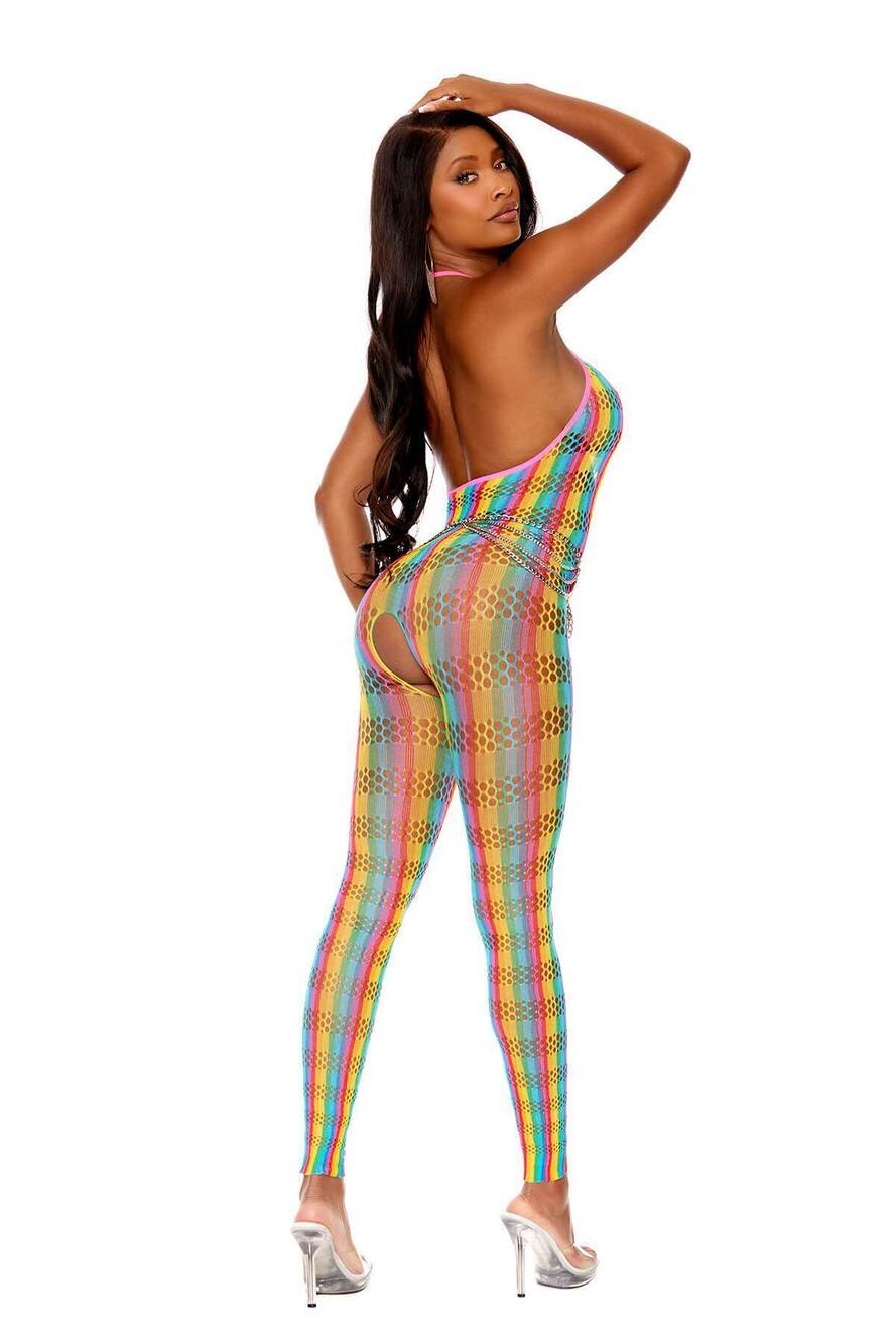 Multicolor Deep V Bodystocking One Size Elegant Moments